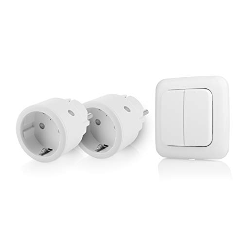 Smartwares Sh4-99575 Set Interruttore Presa Per Interni Con Doppio Interruttore Luce - Plug&Connect, 2 Prese Intelligenti, Doppia Luce Wi-Fi, Frequenz