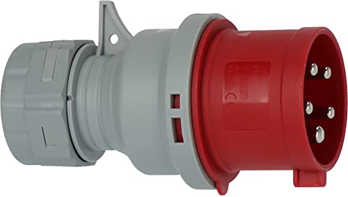 Brennenstuhl 1081050020 Spina Cee 400 V/32 A (Per Uso Esterno Ip44, Tecnologia Di Collegamento Avvitabile, 5 Poli, Made In Germany), Rosso, Grigio