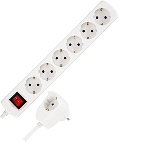 Rev Multiple Socket Outlet White 6+1-Fold 2M Powersplit + Switch Marca