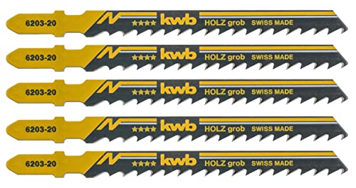Kwb 5 X Jigsaw Blades Pack Pacchetto Professionale Per Legno 620325 (Acciaio Grande, Acciaio Di Carbonio Hcs, Camber Albero, T144D) Et Al. Per Einhell