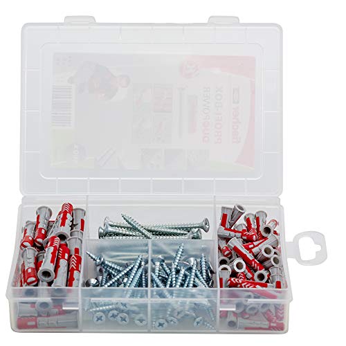 Fischer 538622 Caja Tacos Y Tornillos, Rojo, Set Di 160 Pezzi