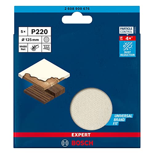 Bosch Professional 50X Abrasivi A Rete Expert M480 Per Legno Duro, Vernice Su Legno, Ø 125 Mm, Grana 220, Accessorio Levigatrice Rotoorbitale
