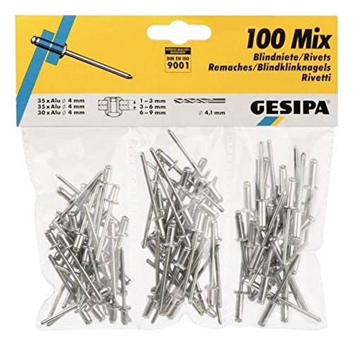 Gesipa Assortimento Di Rivetti Ciechi (100 Pezzi, In Alluminio/Acciaio, 4 Mm Ø X 6, X 8, X 12 Mm, Rivetti, Rivetti) 1433667