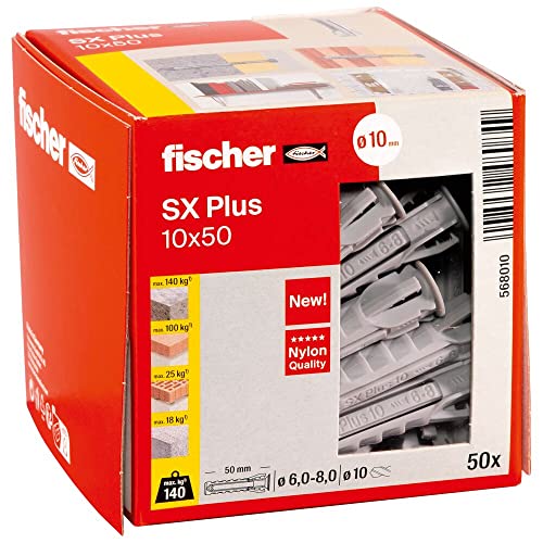 Fischer 568010 Tassello Da Parete, Grigio, 10X50