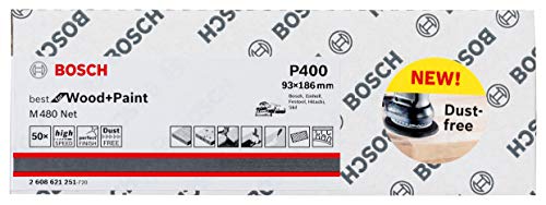 Bosch Professional 2608621251 Foglio Abrasivo M480 Best For Wood And Paint, Legno E Tinta, Dimensioni Grana P400, Accessorio Per Levigatrice Orbitale,