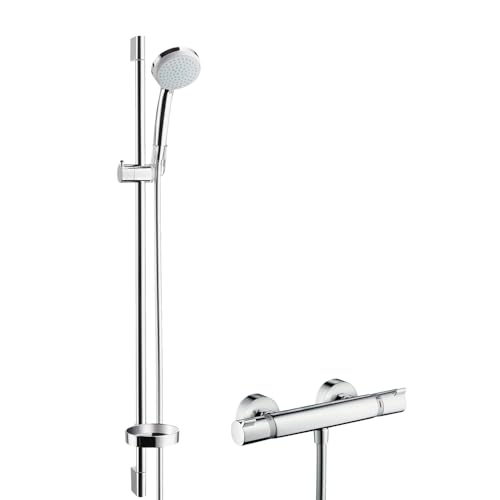 Hansgrohe Croma 100 Sistema Doccia Esterno Vario Ecosmart 9 L/Min Con Termostatico Ecostat Comfort E Asta Doccia 65 Cm, Cromo, 27033000