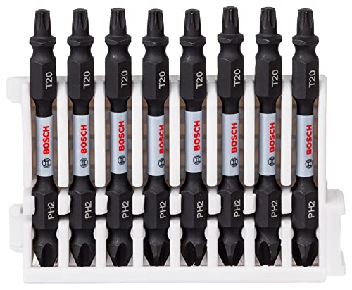 Bosch Accessories 8 Pz. Di Bit Avvitamento Doppi Set (Impact Control, X Ph2-T20 Bits, Lunghezza 65Mm, Pick And Click, Accessorio Avvitatore A Impulsi)