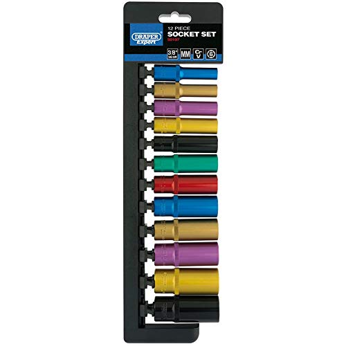 Draper D9Md/6Pt/C/E 3/20,3 Cm Centimetri. Dr. Metric Deep Socket Set Colorato (12 Pezzi), Blu