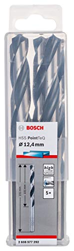 Bosch Home And Garden 2608577292 Hss Pointteq (12,4 X 101 151 Mm) - Set Da 5 Pezzi Di Punte Elicoidali Per Trapano Metallo, Acciaio, Fusione O Plastic