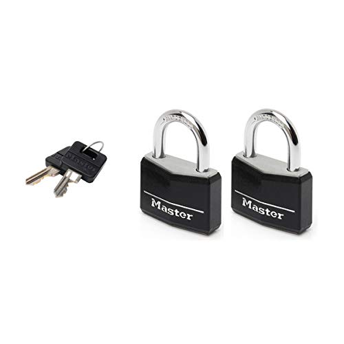 Master Lock 9140Eurtblk Confezione Da 2 Lucchetti A Chiave In Alluminio Rivestito, Nero, 4 X 5.9 X 1.3 Cm