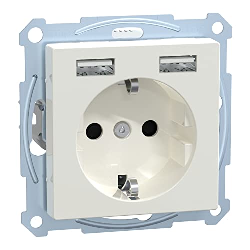 Schneider Electric Merten Meg2366-0319 - Presa Usb Tipo A System M, Presa Schuko Usb Da Incasso, Presa A Incasso, Per Smartphone, Tablet, Bianco Polar
