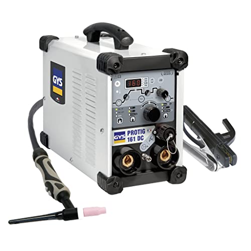 Gys - Protig 161 Dc, Saldatrice Inverter Tig Dc Acciaio, Inox, 160A, Con Accessori (Cavo Di Massa, Porta-Elettrodo E Torcia Tig17Db-4M), Saldatura Tig