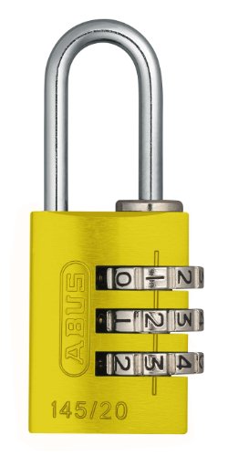 Abus Lucchetto A Combinazione 145/20 Giallo - Lucchetto Per Bagagli, Armadietti E Molto Altro. - Lucchetto In Alluminio - Codice Numerico Regolabile I