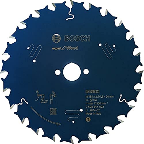 Bosch Professional 1X Lama Per Sega Circolare Expert For Wood (Per Legno, 165 X 20 Mm, 24 Denti, Accessorio Sega Circolare)