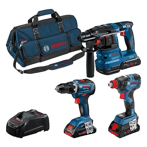 Bosch Professional Combo Kit Gsr 18V-55 + Gdx 18V-200 + Gbh 18V-22 (Incl. 3 Batterie Procore 4.0Ah, Caricabatteria Gal 1880 Cv, In Borsa Degli Attrezz