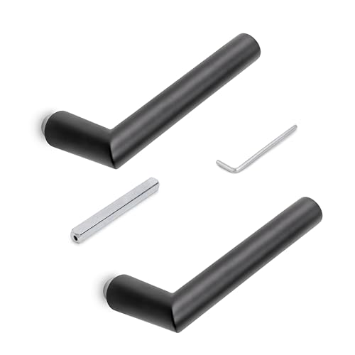Emuca - Maniglie Per Serrature Di Porte Da Interno In Vetro, Modello L-R, Alluminio, Verniciato Nero