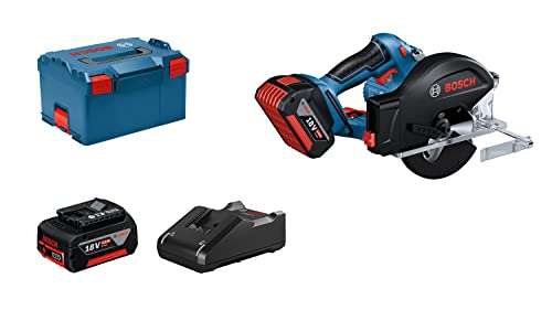 Bosch Professional Sega Circolare A Batteria Gkm 18V-50 (Rapido Avanzamento Del Lavoro, Meno Trucioli E Scintille, Con 2 Batteria Da 5,0 Ah, Caricabat