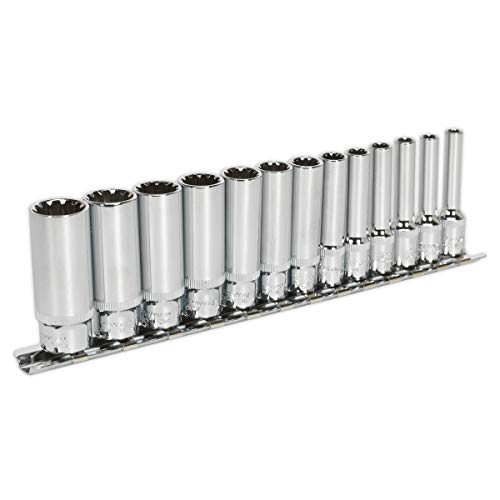 Sealey Spline Socket Set 13Pz Profonda 1/4"Sq Totale Delle Unità Disco«
