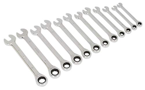 Sealey S0634 - Set Di 12 Chiavi Fisse Combinate Con Testa A Cricchetto, Sistema Metrico