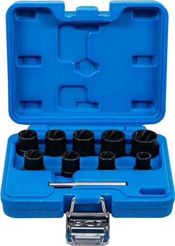 Juego De Llaves De Vaso De Perfil En Espiral/Extractores De Tornillos | Entrada 10 Mm (3/8") | 10-19 Mm | 10 Piezas