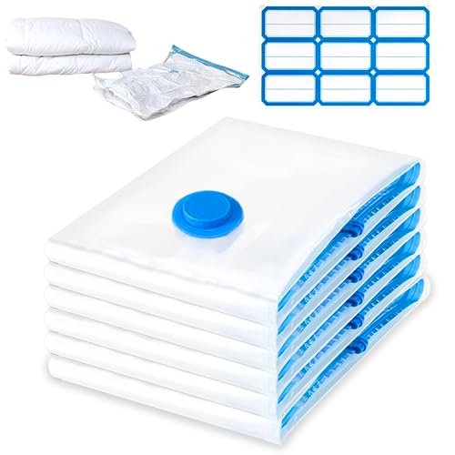 6 Sacchetti Sottovuoto Vestiti Piumoni Xl, 100X80Cm Sacchi Sottovuoto Jumbo Salvaspazio Buste Per Biancheria, Piumini E Cuscini