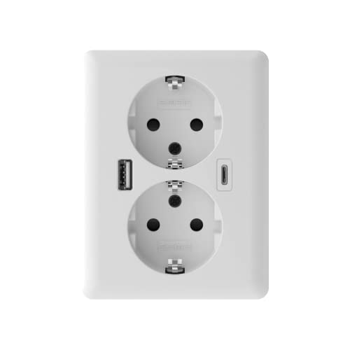 2Usb Easycharge Duo Usb Ac Double Socket Outlet 18,0 W/3,6 A, Bianco Lucido (Ral9010)