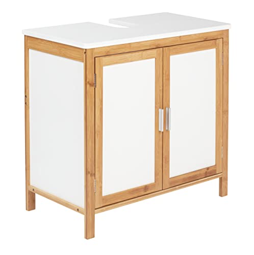 Wenko Armadio Sotto Lavabo Finja, Scaffale Sotto Lavabo In Stile Scandi Chic, Con Ripiano Intermedio, 2 Ante Con Chiusura Magnetica, In Pregiato Bambù