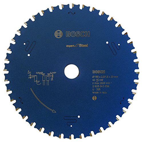 Bosch Accessories Lama Per Sega Circolare Bosch Professional 1X Expert For Steel (Per Acciaio, Lama Ø 190 X 20 X 2,0 Mm, 40 Denti, Accessori Per Sega