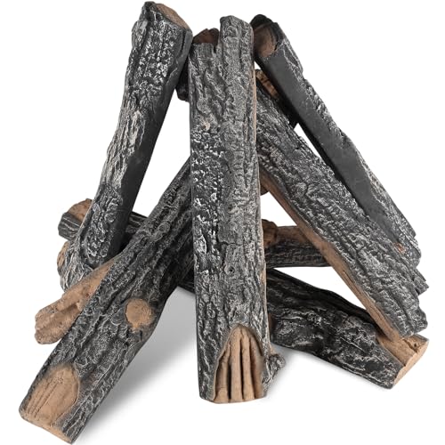 Vevor Set Di Legno Decorativo In Ceramica Per Caminetto Stufa 8 Pezzi, Set Di Ceppi In Ceramica Per Caminetto A Gas Caminetto Interno Esterno Da 8 Pez
