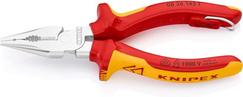 Knipex Pinza Universale Con Testa A Punta Cromata, Isolante, Collaudati Vde; Incorporato Per Agganciare Una Protezione Anticaduta 145 Mm 08 26 145 T