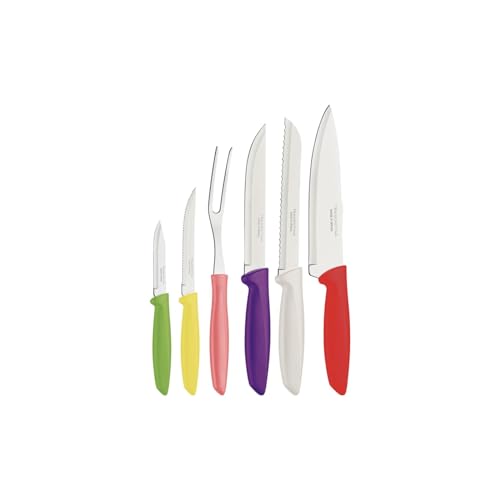 Tramontina Plenus 23498916 - Set Di 6 Coltelli Da Cucina Con Spogliatoio, Pane, Chef E Bistecca Affilati E Forchetta, Tritatutto Per Verdure, 23498916