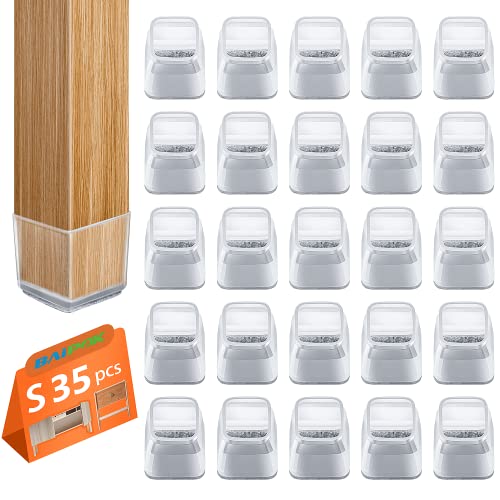 35 Pezzi Feltrini Quadrati Per Sedie, Gommini In Silicone Con Feltro, Proteggi Gambe Per Mobili 18-30Mm, Elastiche, Protezione Antigraffio (Piccolo)