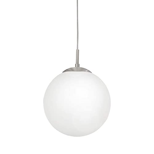 Eglo Lampada A Sospensione Rondo, Lampada A Sospensione, Lampada A Sospensione In Acciaio, Nichel Opaco, Vetro Opalino Bianco Opaco, Attacco E27, Ø 25