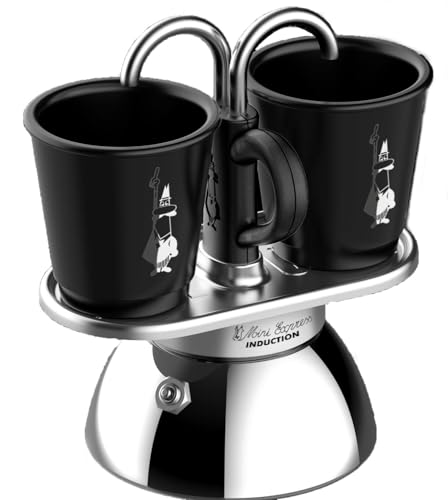 Bialetti Mini Express Induction Caffettiera, Alluminio, Nero, 2 Tazze