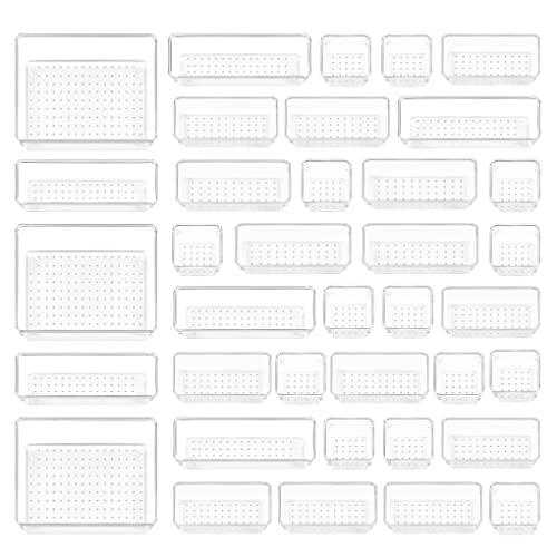 Vtopmart - Set Di 37 Organizer Per Cassetti, In Plastica Trasparente, 4 Pezzi, Versatili, Contenitori Per Trucchi, Gioielli, Utensili Da Cucina E Uffi