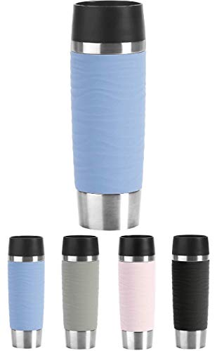 Emsa Travel Mug Waves Grande N2012200 Tazza Termica Da Viaggio, Acciaio Inox Silicone Plastica, Blu Cipria, 500 Ml