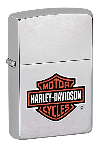 Zippo H-D-Bar & Shield Color, Accendino Antivento, Ricaricabile A Benzina Unisex Adulto, Cromo, Regular 5.7 X 3.7 X 1.2 Cm