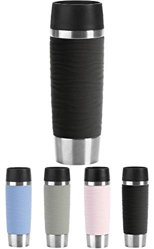 Emsa Travel Mug Waves Grande N2012200 Tazza Termica Da Viaggio, Acciaio Inox Silicone Plastica, Nero, 500 Ml