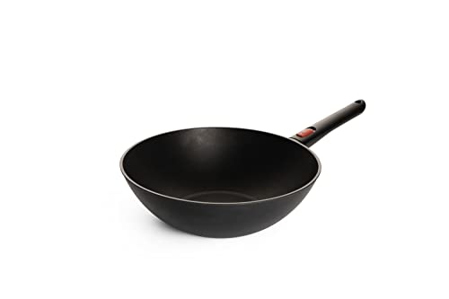Woll Eco Lite - Padella Per Wok E Mescolare, Induttiva, Ø 30 Cm, Altezza 10 Cm, Con Manico Rimovibile, Adatta A Tutti I Piani Cottura, 100% Alluminio 