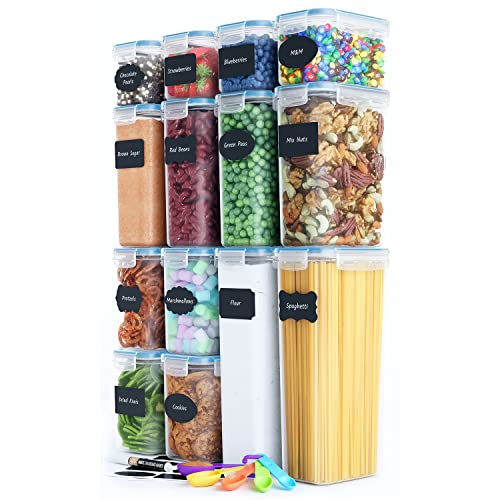 Chef'S Path Set Di Contenitori Ermetici Per Alimenti Con Coperchi Confezione Da 14 Senza Bpa Con Etichette, Pennarelli E Cucchiai, Blu Reale