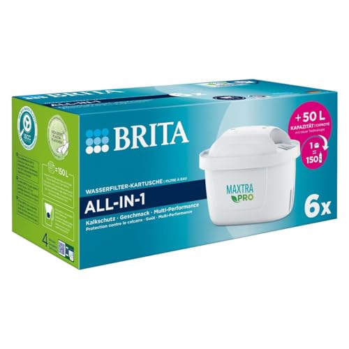 Brita Cartuccia Filtro Acqua Maxtra Pro All-In-1 – Confezione Da 6 (Semestrale) – Le Cartucce Di Ricambio Riducono Calcare, Cloro, Pesticidi E Impurit