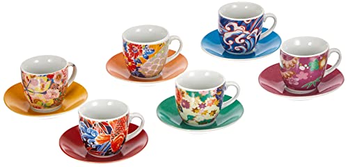 Excelsa Kimono Set 6 Tazzine Da Caffè Con Piattino, Porcellana, Multicolore