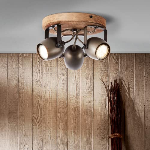 Lightbox Faretto Da Soffitto Retrò Dimmerabile, A 3 Fiamme, Faretto Da Soffitto Led Orientabile, 3X Gu10 Per Max. 20 Watt - Metallo Nero