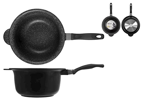 H&H Paiolo Antiaderente Pietra Manico Bakelite Cm26 Pentole Cucina, Nero, 26 Cm
