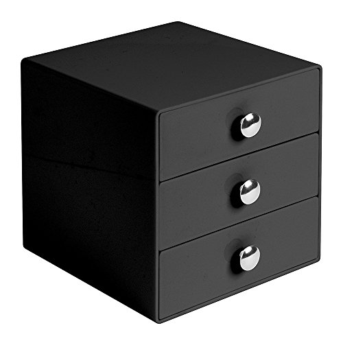 Idesign Drawers Cassetti Porta Trucchi, Mini Cassettiera Di Qualità Per Make Up, Bijoux Ecc., Cubi Porta Cosmetici Con 3 Cassetti, Plastica Nero