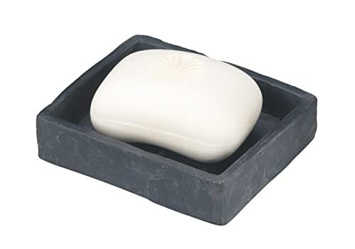 Wenko Portasapone Slate Rock - Finitura Effetto Ardesia, Poliresina, 11.2 X 2.7 X 9.4 Cm, Grigio Antracite
