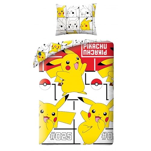 Halantex Pikachu, Set Copripiumino Reversibile Pokemon 140 X 200 Cm + Federa Per Cuscino