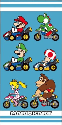 Carbotex Super Mario Luigi Toad Yoshi Peach Donkey Kong - Telo Mare Spiaggia Bagno Beach Towel - 100% Cotone - Dimensioni 70X140Cm