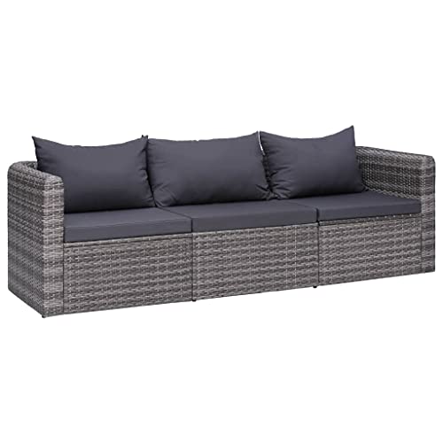 Vidaxl Set Divani Da Giardino 3 Pz Con Cuscini Per Schienale E Seduta Sofa Arredi Per Esterni Salotto In Polyrattan Grigio E Acciaio Verniciato