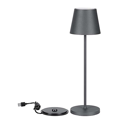 V-Tac Lampada Da Tavolo Senza Fili Led Dimmerabile Con Comandi Touch – Lampada Grigia Wireless Per Uso Interno Ed Esterno Ip54 Da Casa O Ristorante –